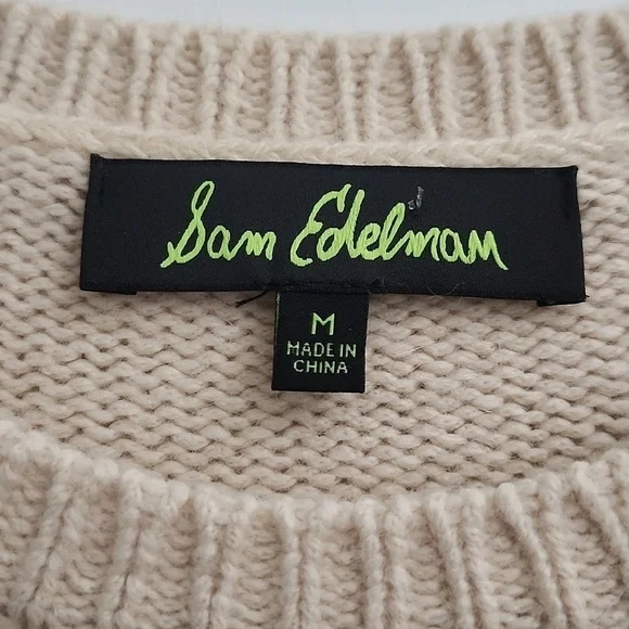 Sam Edelman Womens Sweater Long Sleeve Cream Wool Blend Side Slits. SZ Medium - Picture 8 of 13